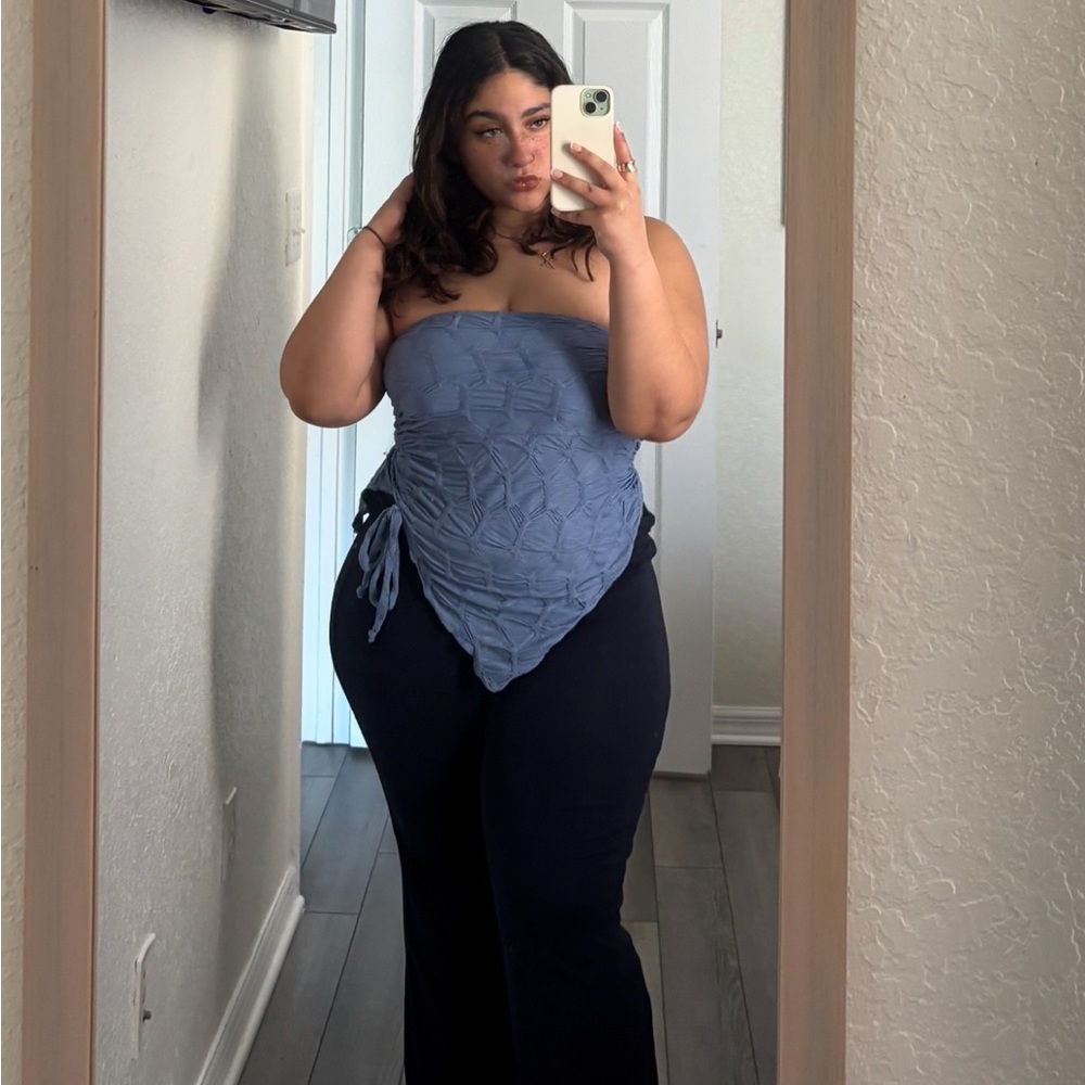 See You Monday Dusty Blue Ruched Strapless Camisole